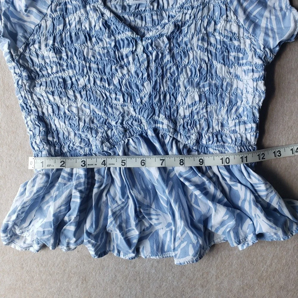 Japna Flutter Sleeve Crop Top Size S Shirred Boho Tropical Beachy Coastal Blue - Picture 6 of 10